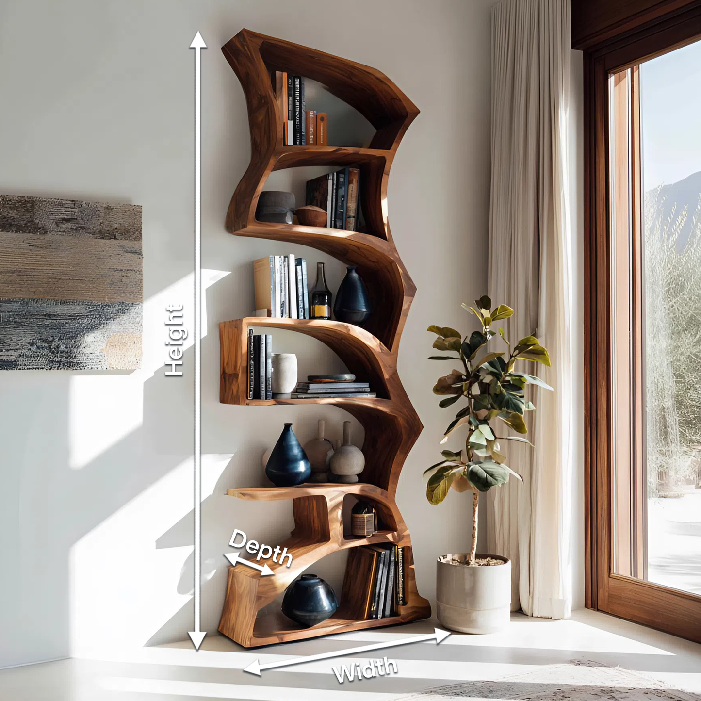 Modern Bookshelf With Curved Design For Study Kitchnce