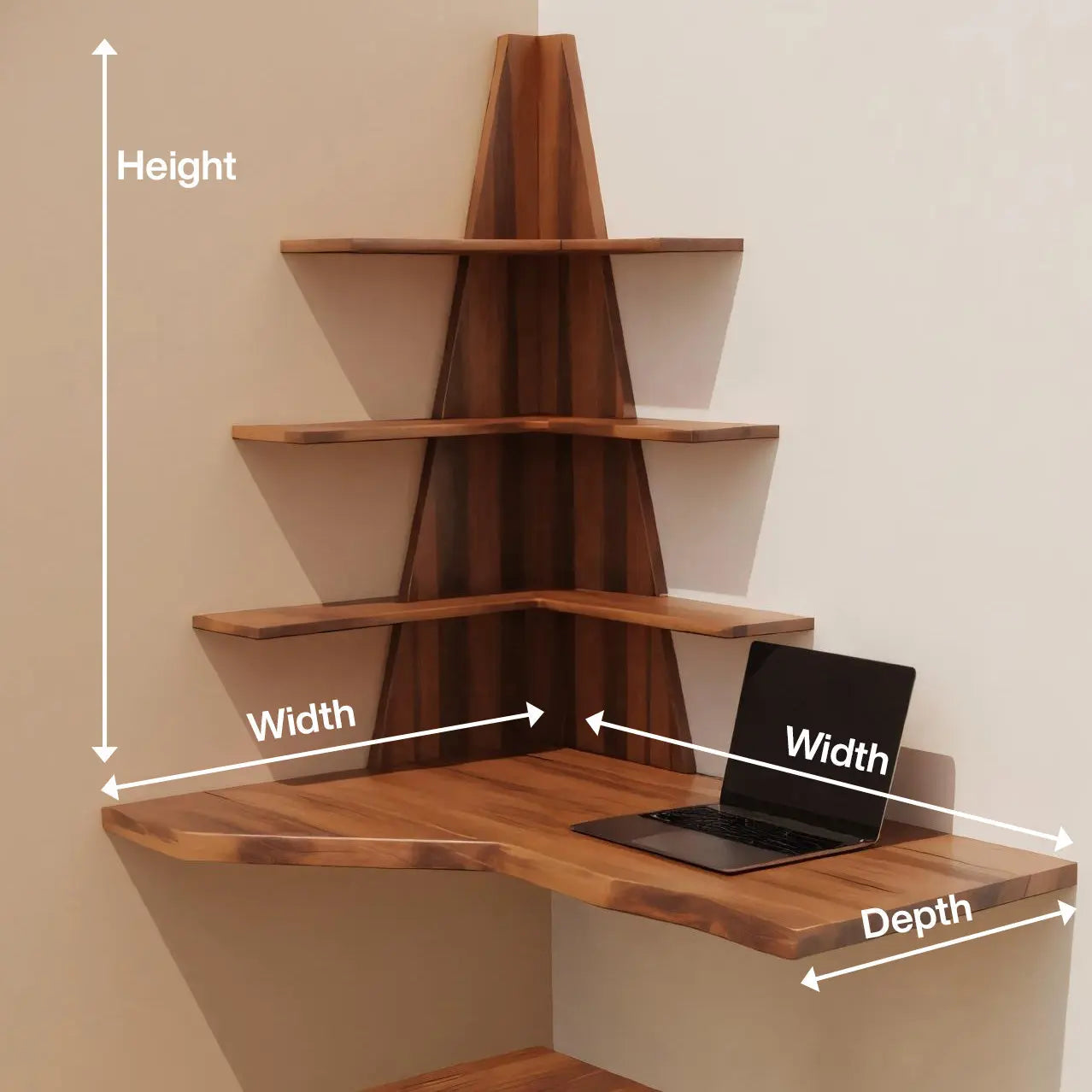 Modern Floating Corner Desk With Tree Shelves For Home Office And Apartment Kitchnce