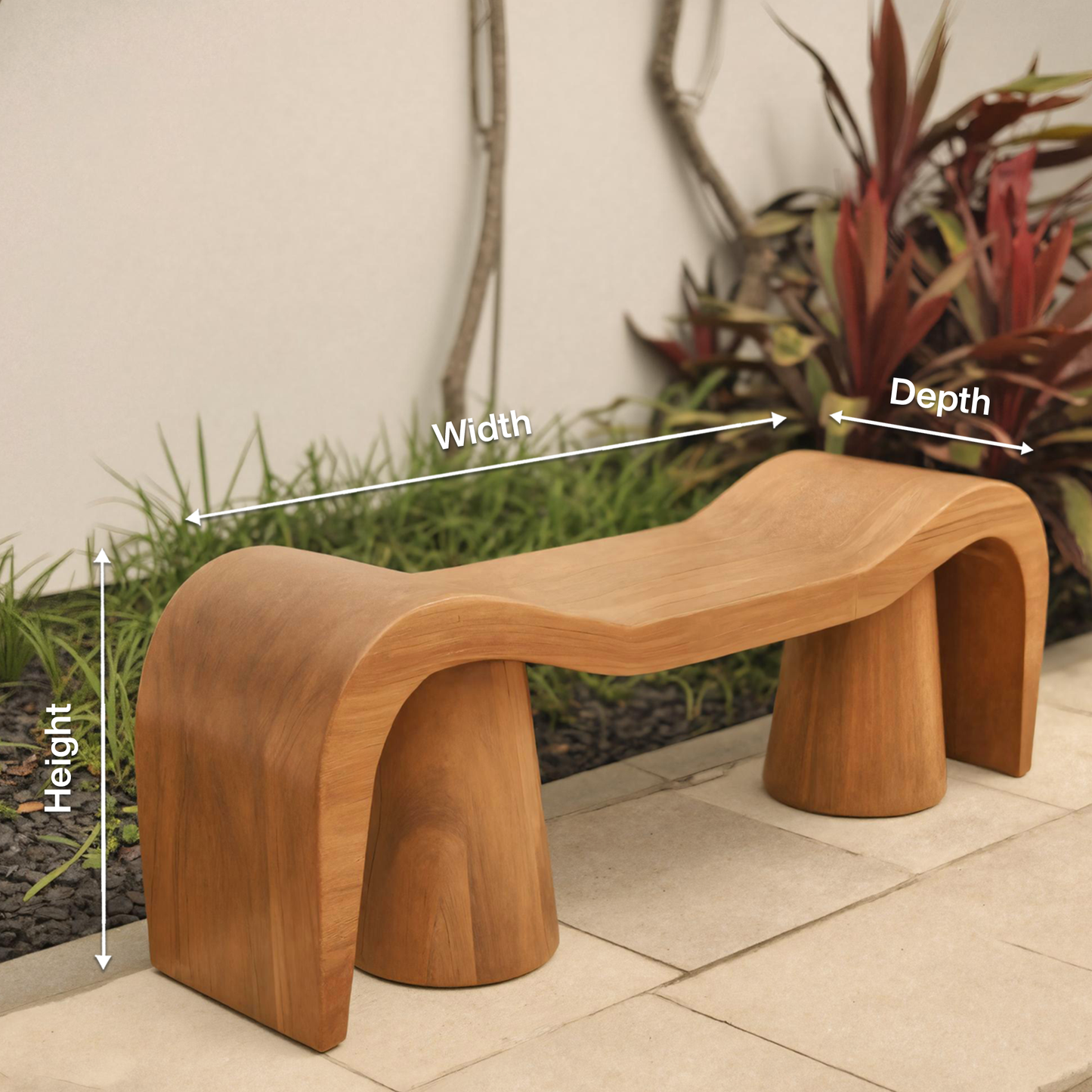 Contemporary Sculpted Wood Bench For Garden Or Patio Kitchnce