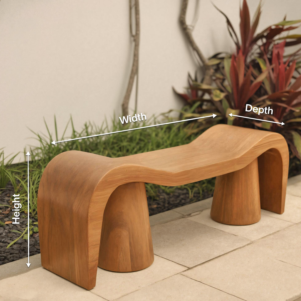 Contemporary Sculpted Wood Bench For Garden Or Patio Kitchnce