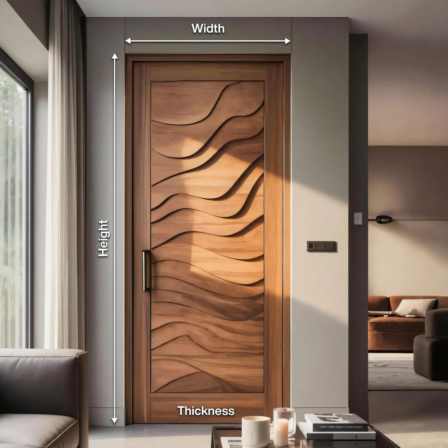 Modern Wave Carved Door Design With 3D Pattern For Hallway And Living Room Kitchnce