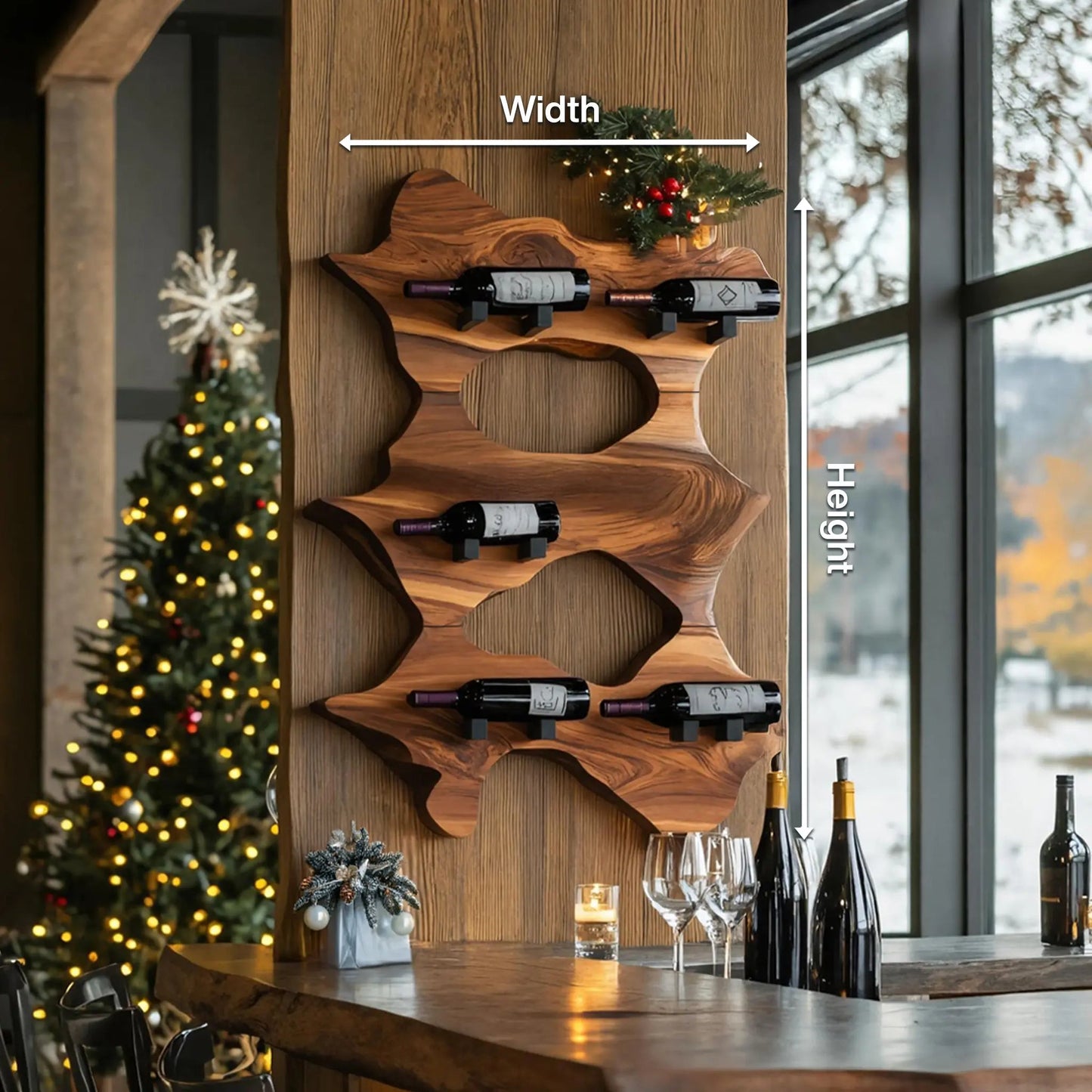 Rustic Solid Wood Live Edge Wine Rack For Entryway Kitchnce