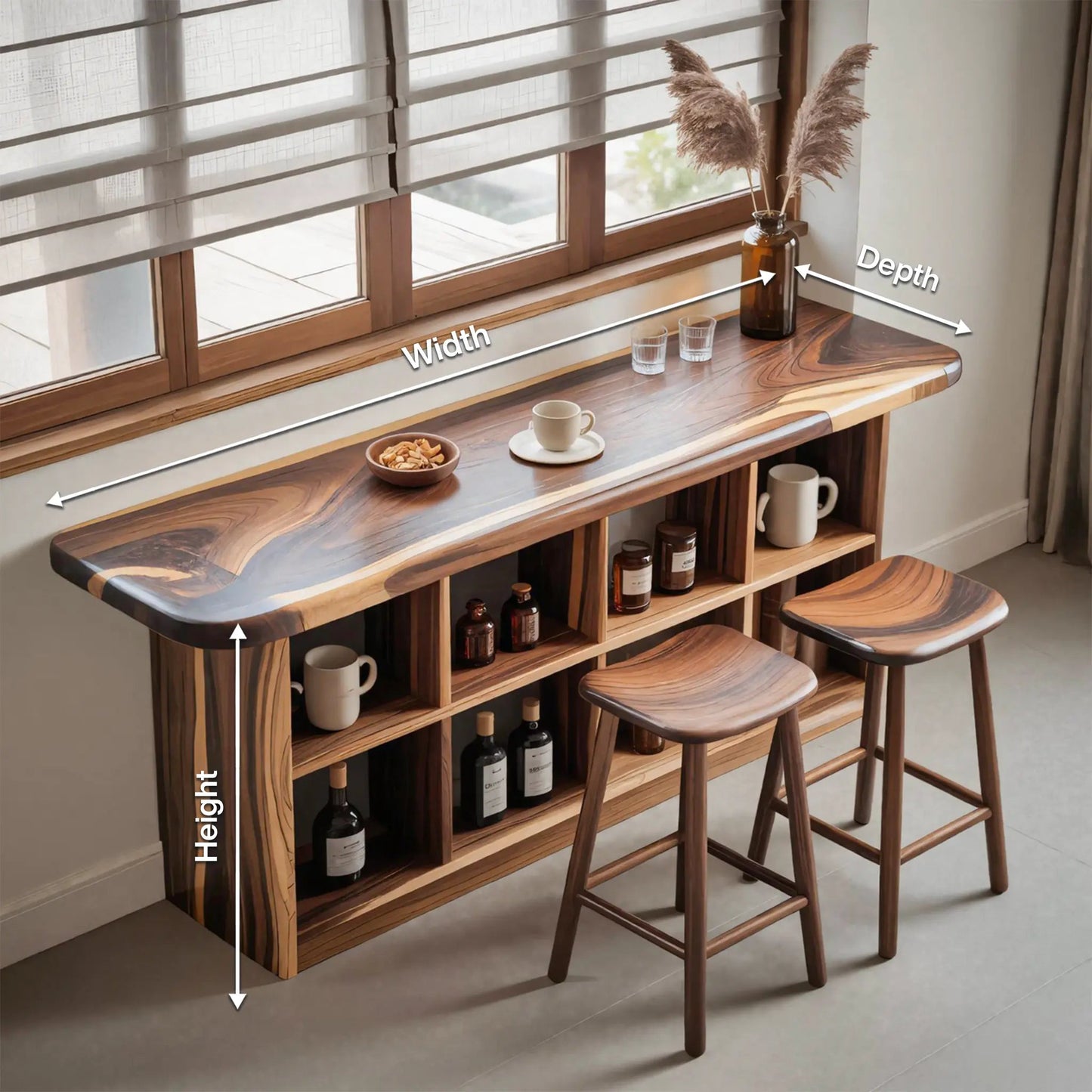 Wooden Bar Table With Storage For Compact Kitchen Or Coffee Bar Kitchnce