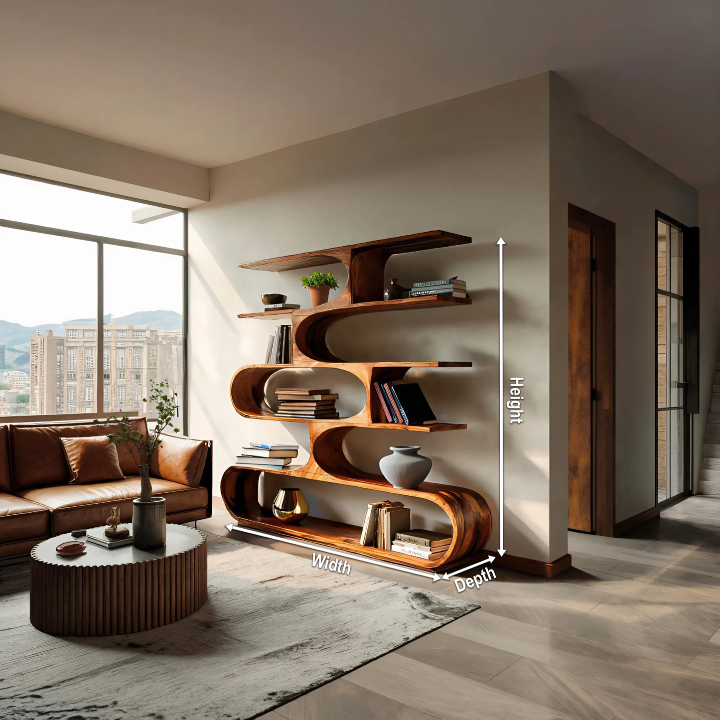 Artistic Curved Bookcase For Living Room Decor Kitchnce