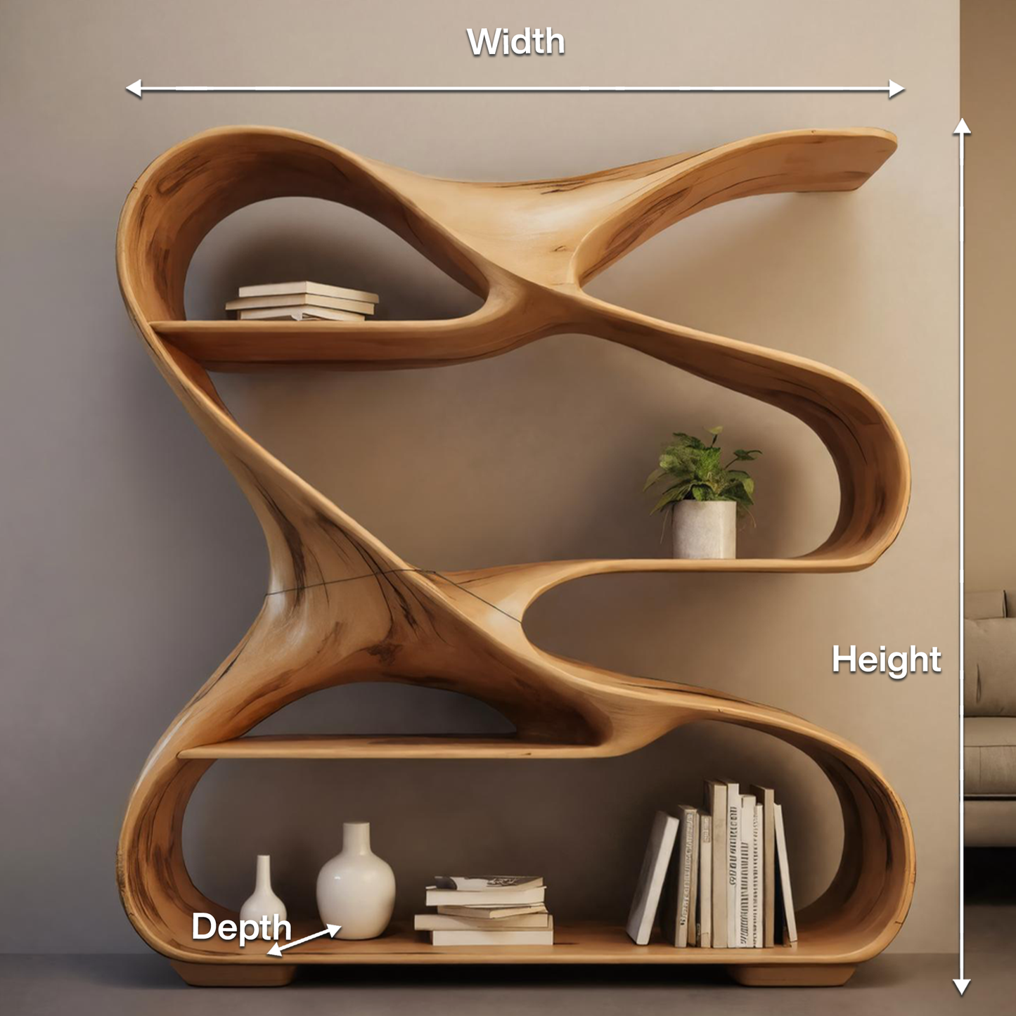 Modern Sculptural Wooden Bookshelf For Living Room Or Office Display Kitchnce