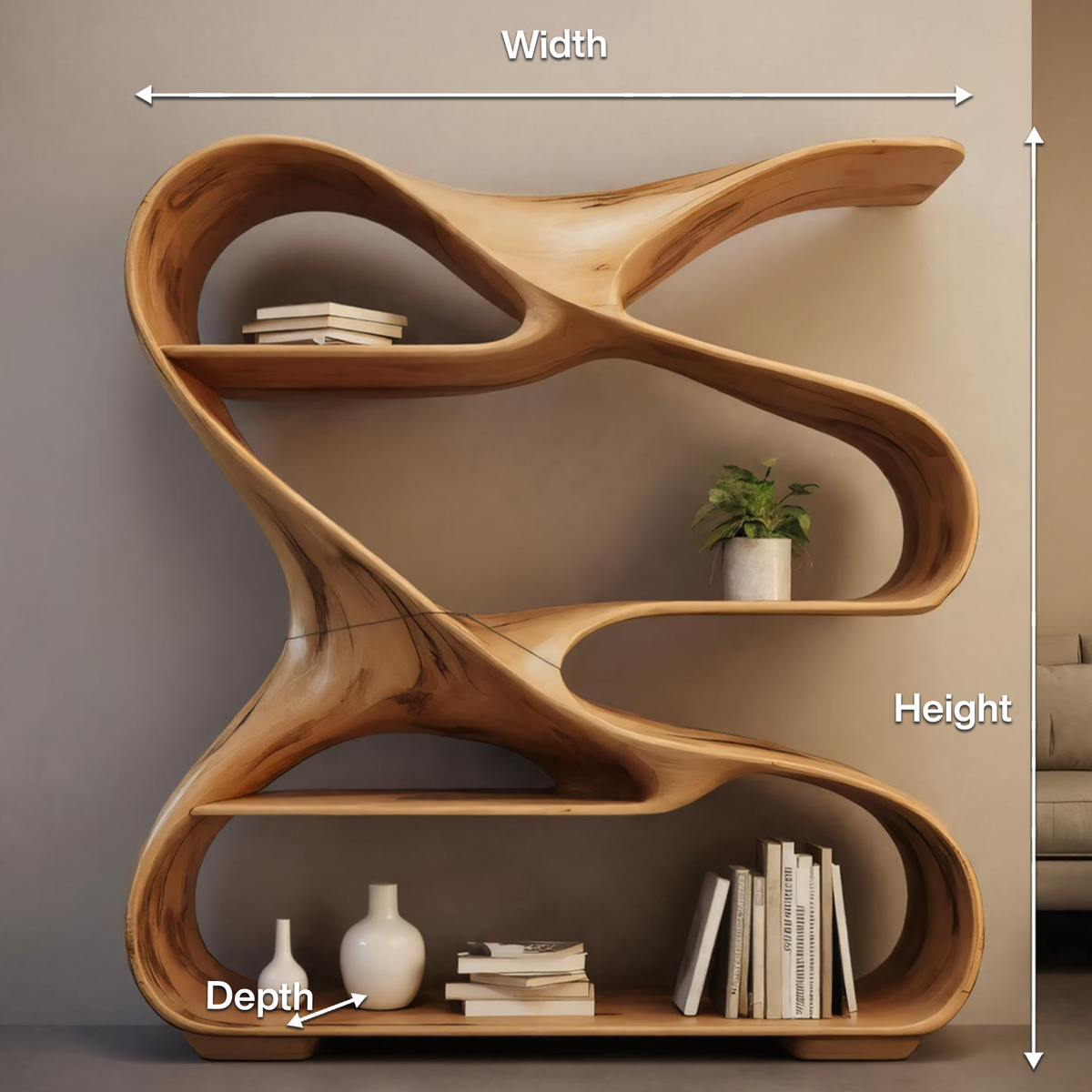 Modern Sculptural Wooden Bookshelf For Living Room Or Office Display Kitchnce