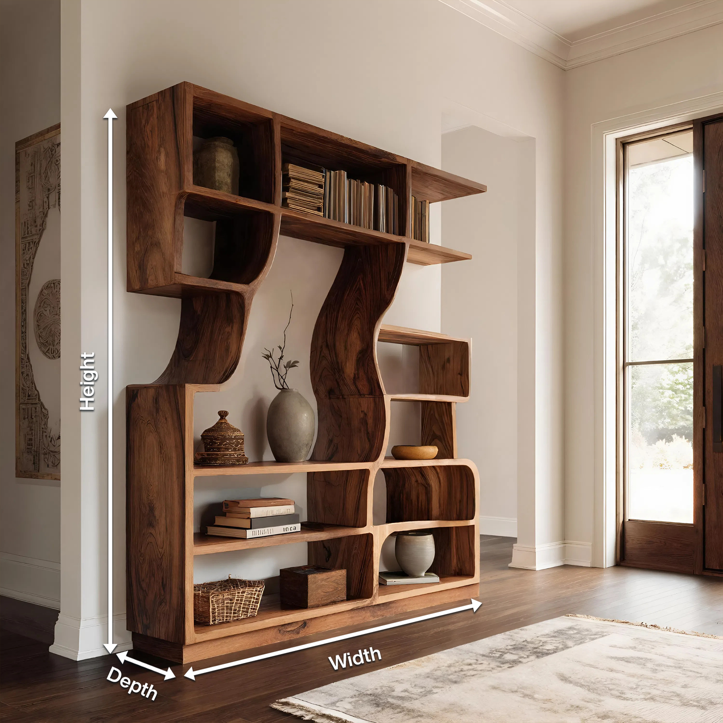 Artisan Carved Bookshelf For Modern Interior Kitchnce