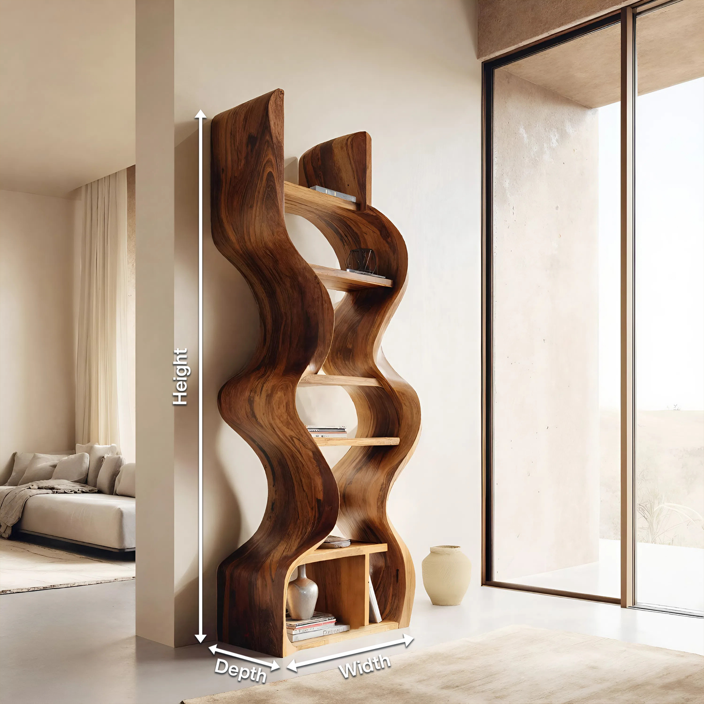 Organic Solid Wood Wall Bookcase For Modern Entryway Kitchnce