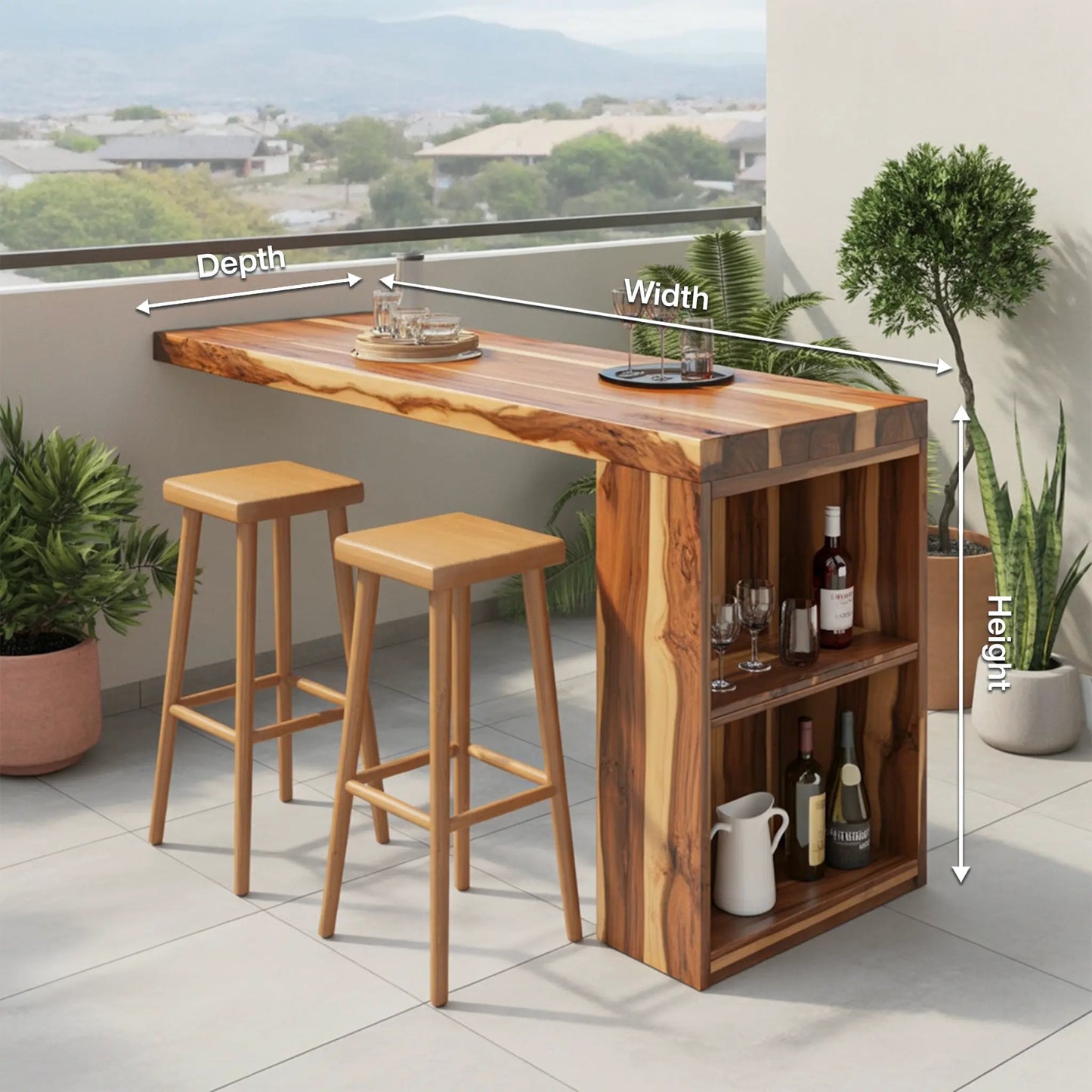 Tropical Live Edge Bar Table For Balcony Or Outdoor Patio Kitchnce