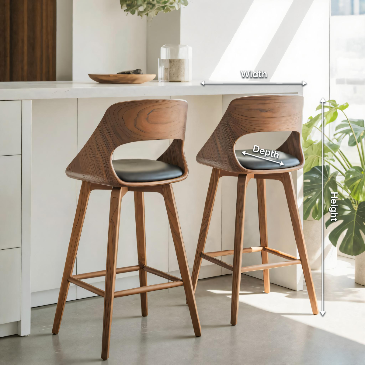 Mid Century Modern Bar Stool with Backrest For Kitchen Home Bar Kitchnce