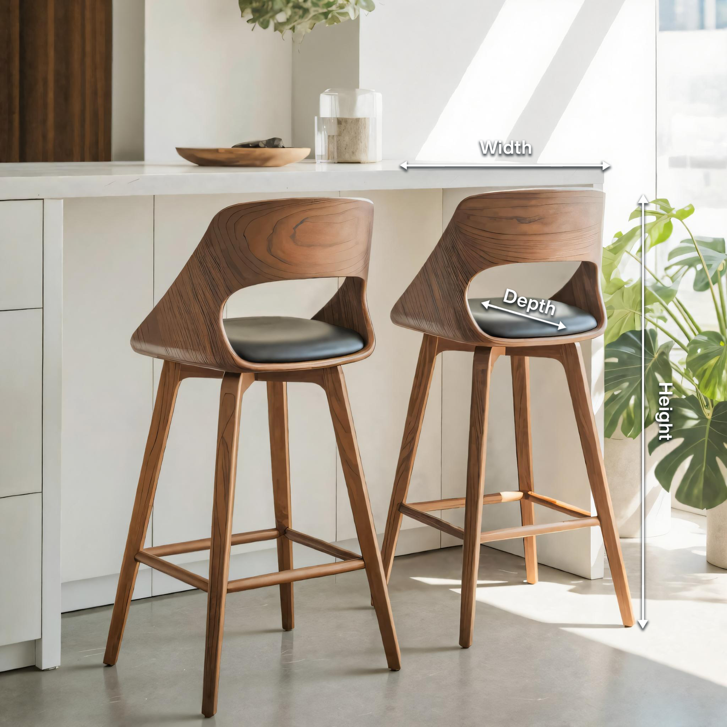 Mid Century Modern Bar Stool with Backrest For Kitchen Home Bar Kitchnce