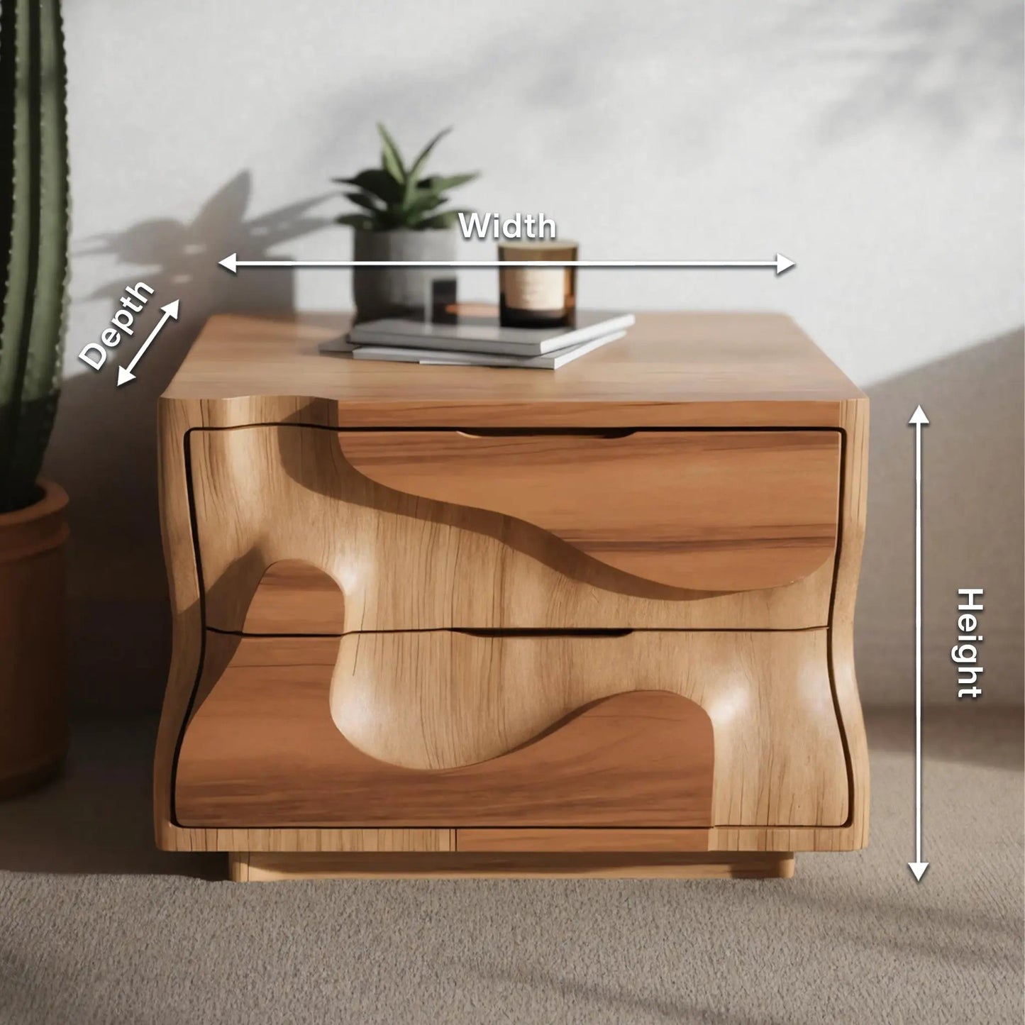 Modern Wavy Nightstand with Carved Drawer Cabinet For Bedroom And Living Room Kitchnce