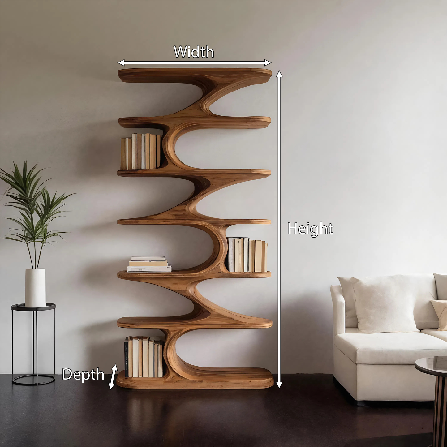Modern Organic Curved Bookshelf For Living Room Kitchnce