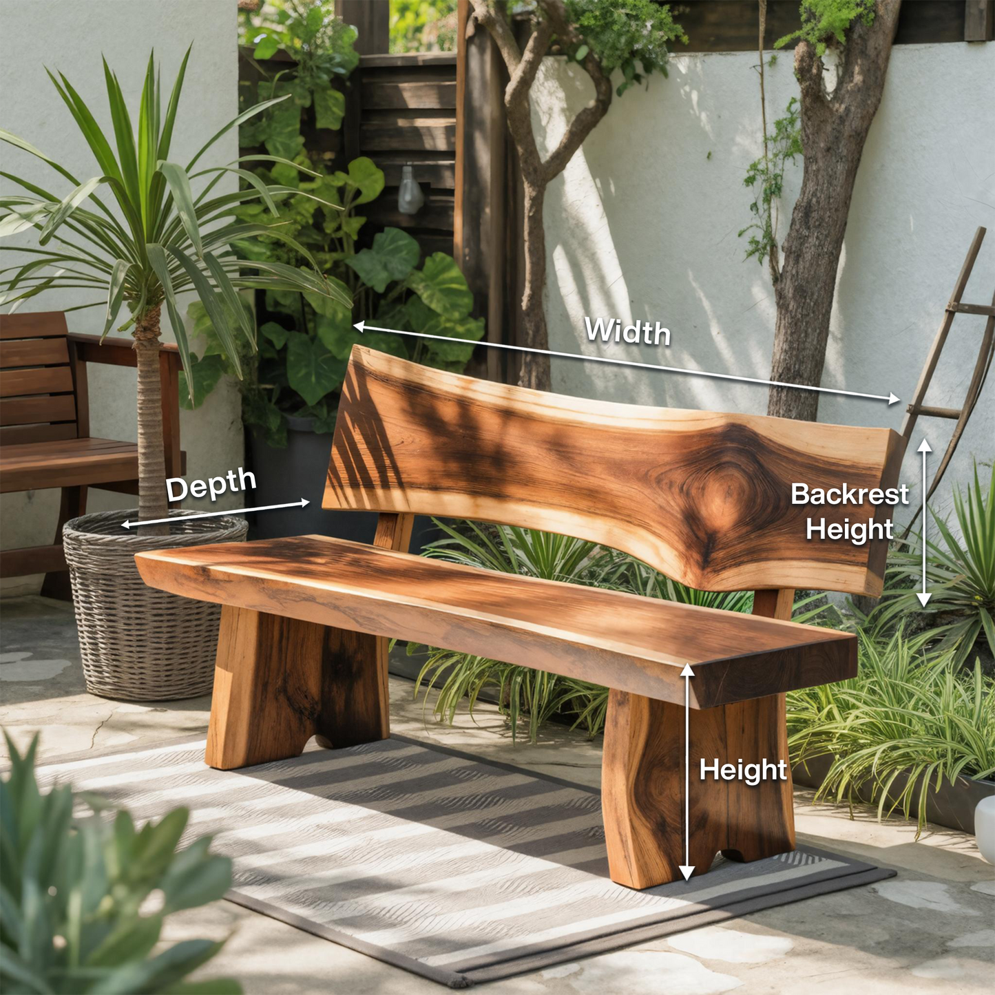 Contemporary Outdoor Wood Bench With Sculpted Back For Patio Or Courtyard Kitchnce