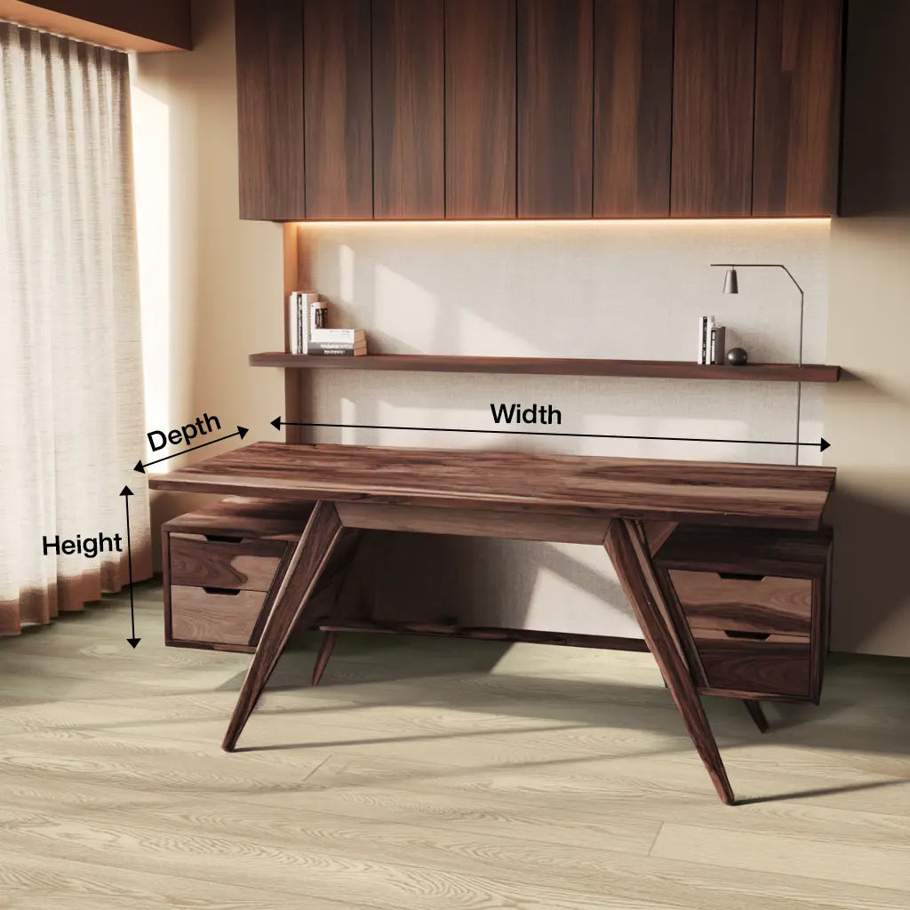 Modern Executive Wooden Desk With Angled Legs And Drawers For Home Office Kitchnce