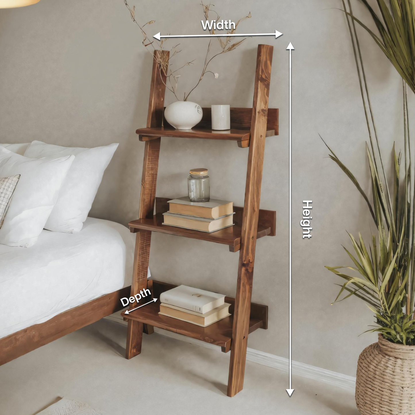 Rustic Ladder Shelf With Tiered Display For Bedroom And Living Room Kitchnce