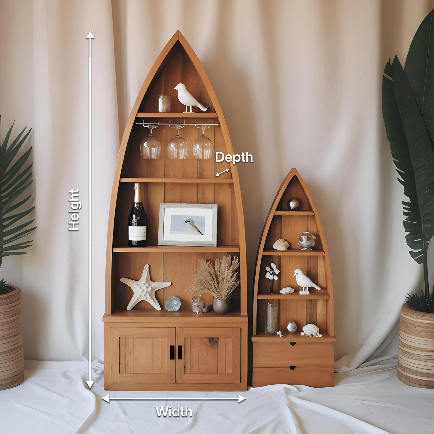 Boat Shaped Display Cabinet With Storage Drawers For Living Room And Entryway Kitchnce