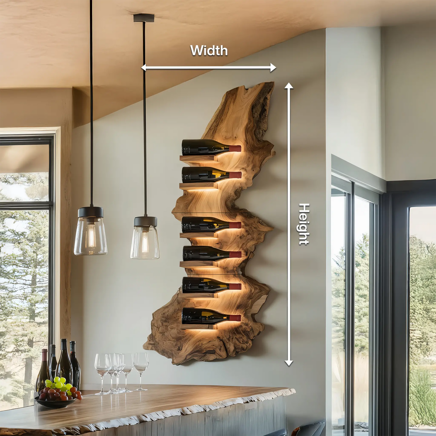 Mid Century Live Edge Wine Holder For Bar Decor Wine Shelf Kitchnce