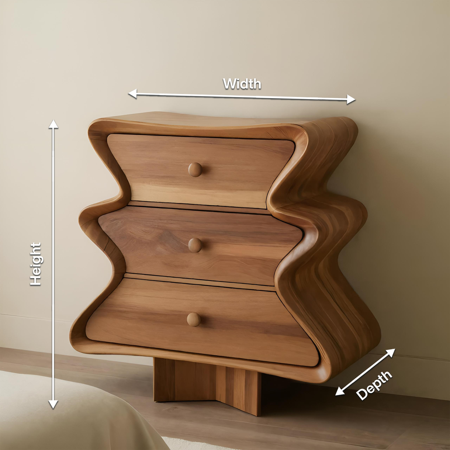 Wavy Sculptural Wood Cabinet 3 Drawer Chest For Bedroom Or Living Room Kitchnce