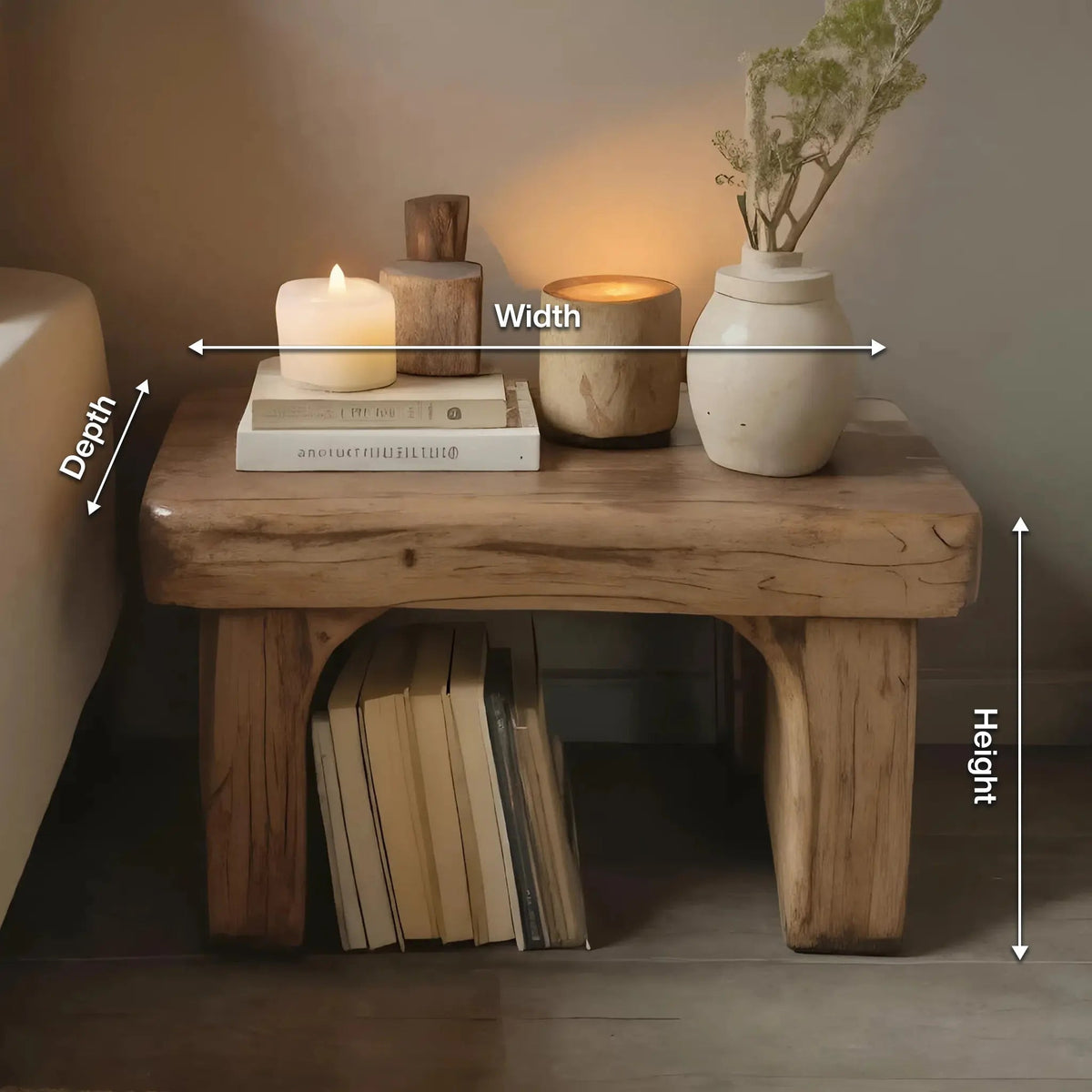 Rustic Nightstand Low Bedside Table With Shelf For Bedroom And Meditation Kitchnce
