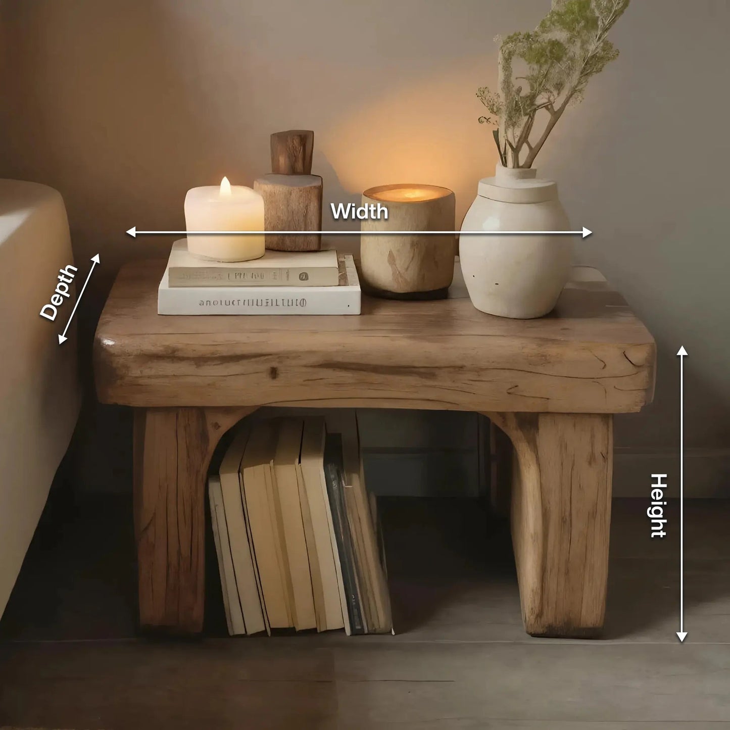 Rustic Nightstand Low Bedside Table With Shelf For Bedroom And Meditation Kitchnce
