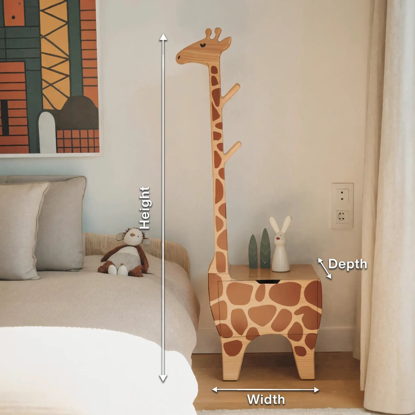 Adorable Giraffe Nightstand With Hooks And Drawer For Kids Room And Nursery Kitchnce