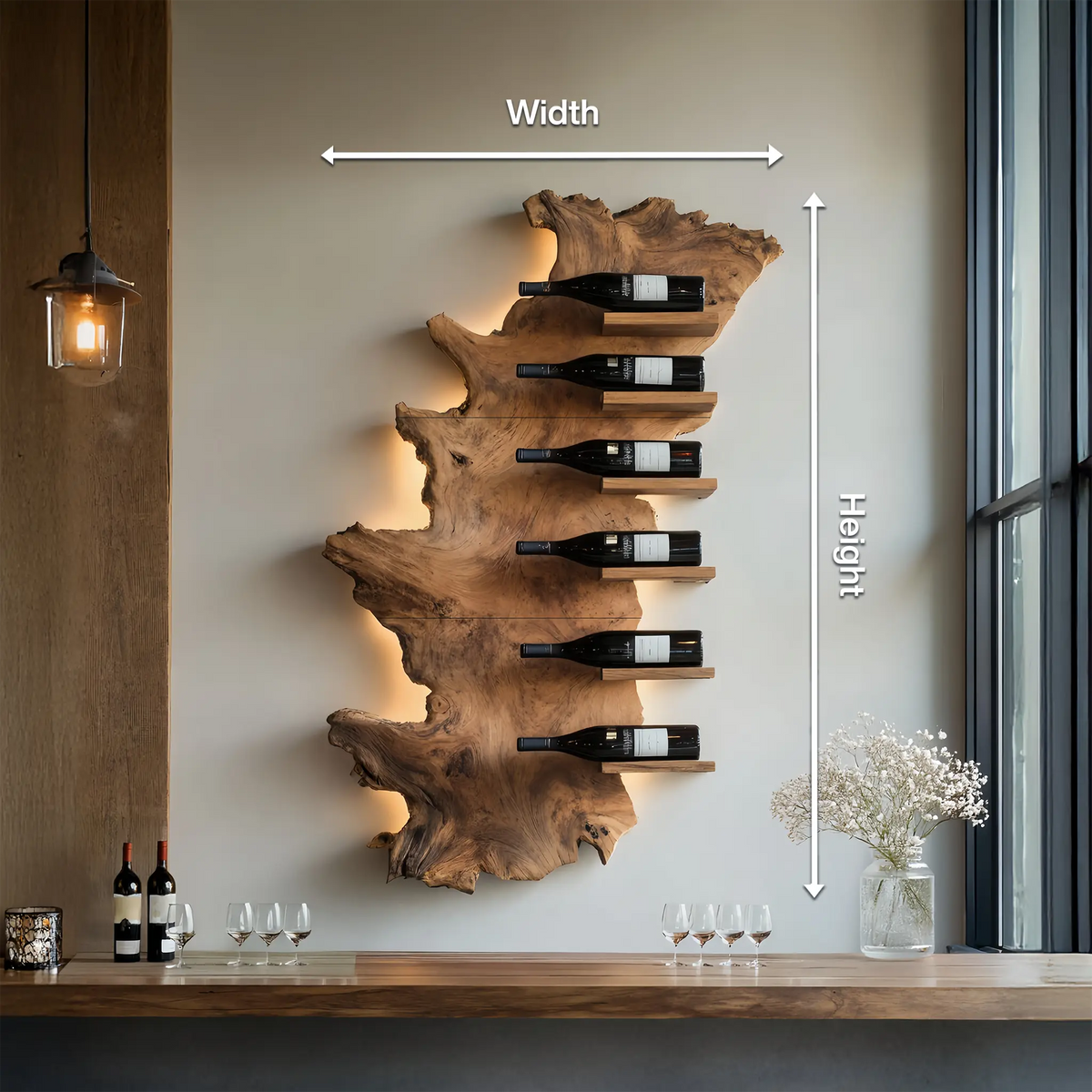 Handcrafted Wooden Live Edge Wine Holder For Bar Display Art Kitchnce