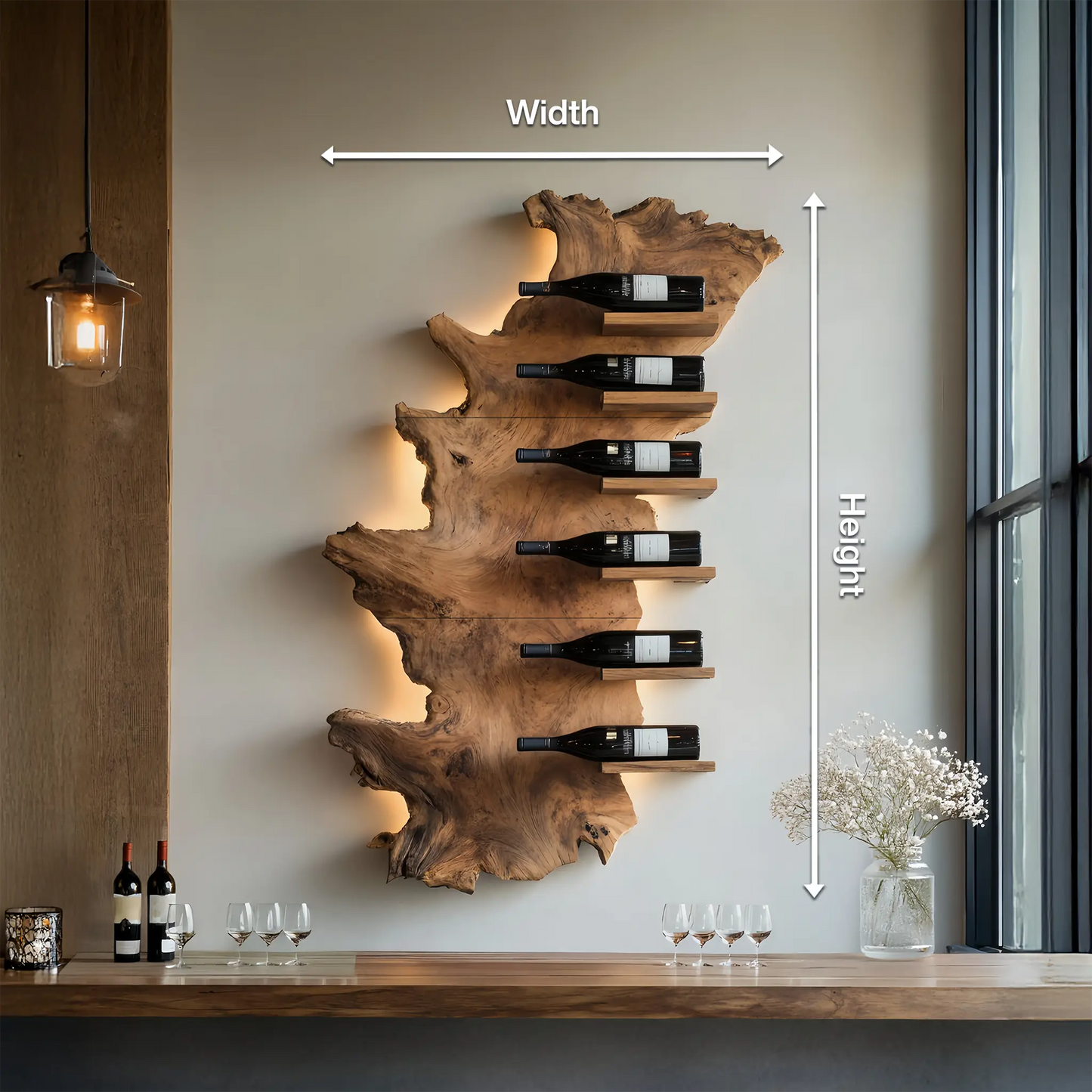 Handcrafted Wooden Live Edge Wine Holder For Bar Display Art Kitchnce
