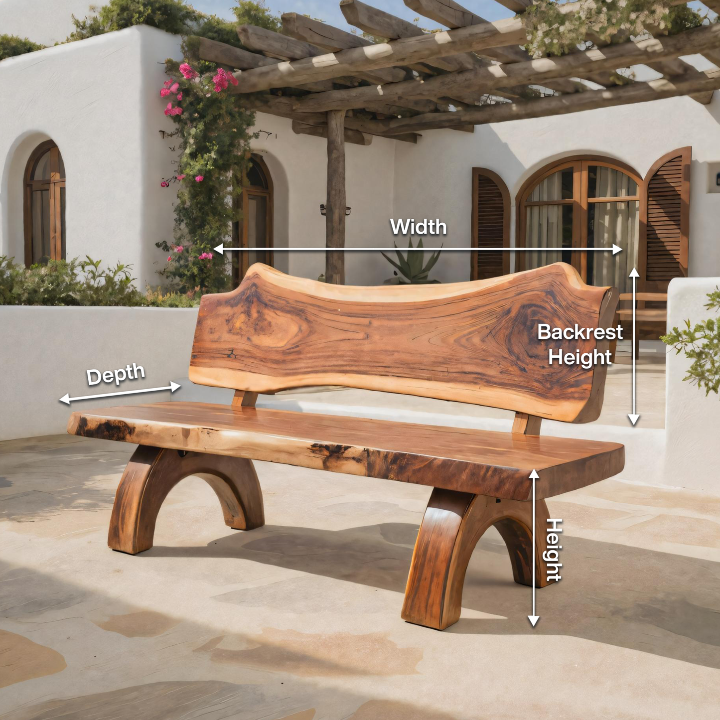 Rustic Live Edge Bench With Backrest For Patio Garden Courtyard Kitchnce