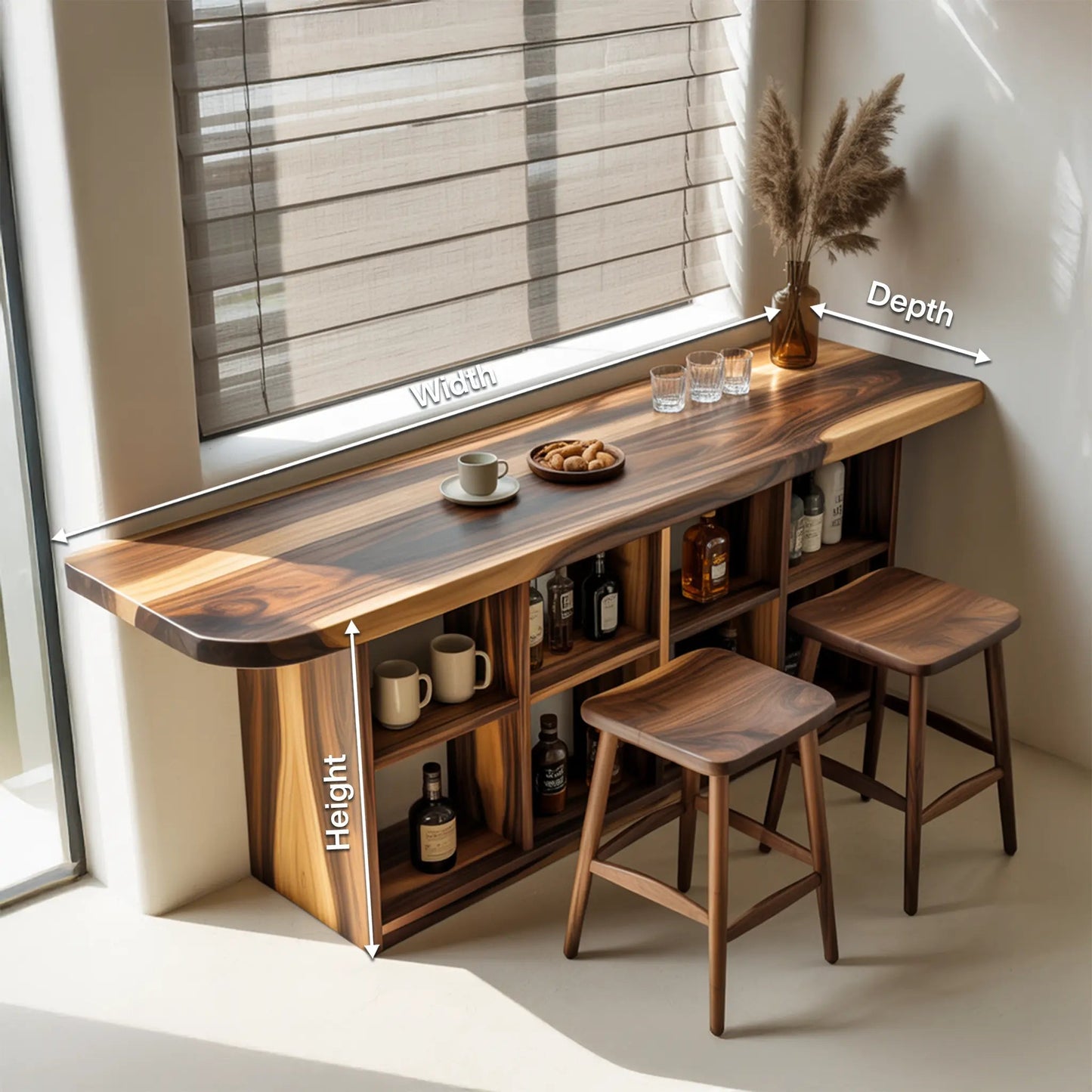 Curved Wood Bar Table With Storage For Kitchen Or Dining Area Kitchnce