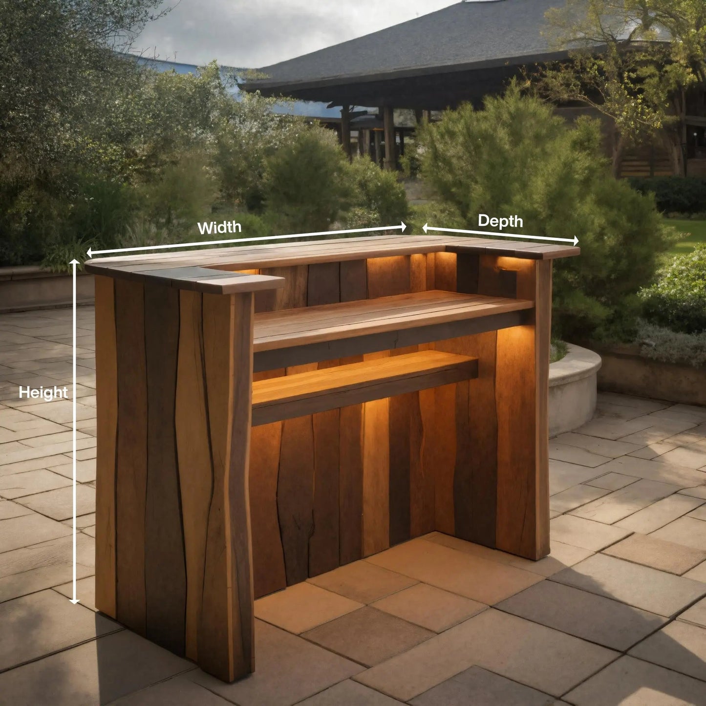 Rustic Live Edge Bar Counter With Lighting For Patio Kitchnce