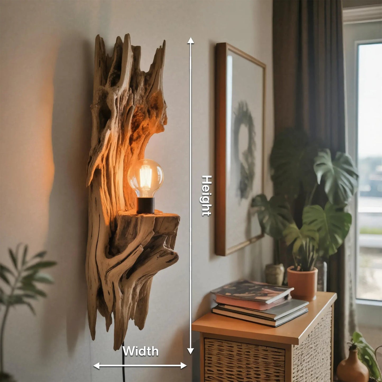 Rustic Driftwood Wall Lamp With Sculpted Form For Bedroom Or Living Room Kitchnce