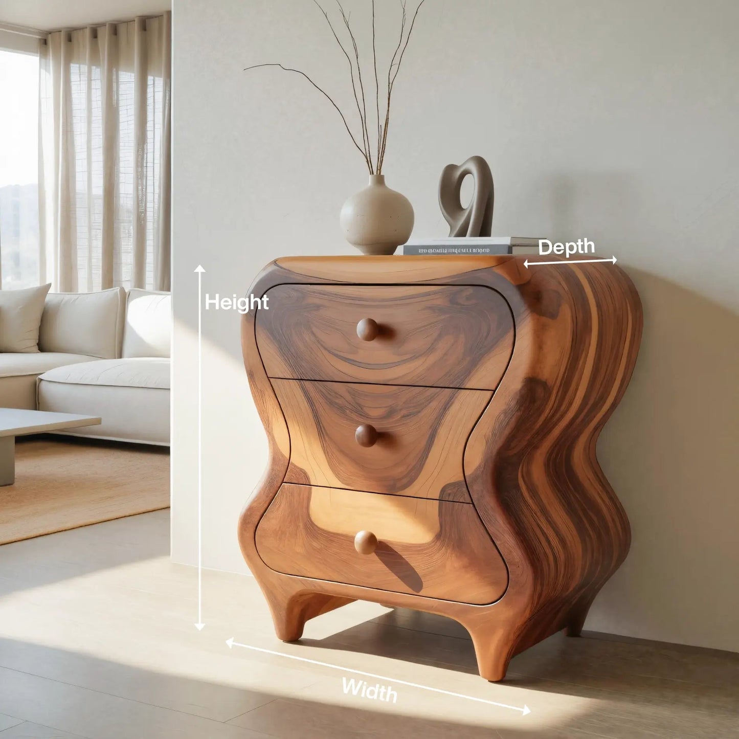 Sculptural Cabinet With Organic Curves And Drawers For Bedroom And Entryway Kitchnce
