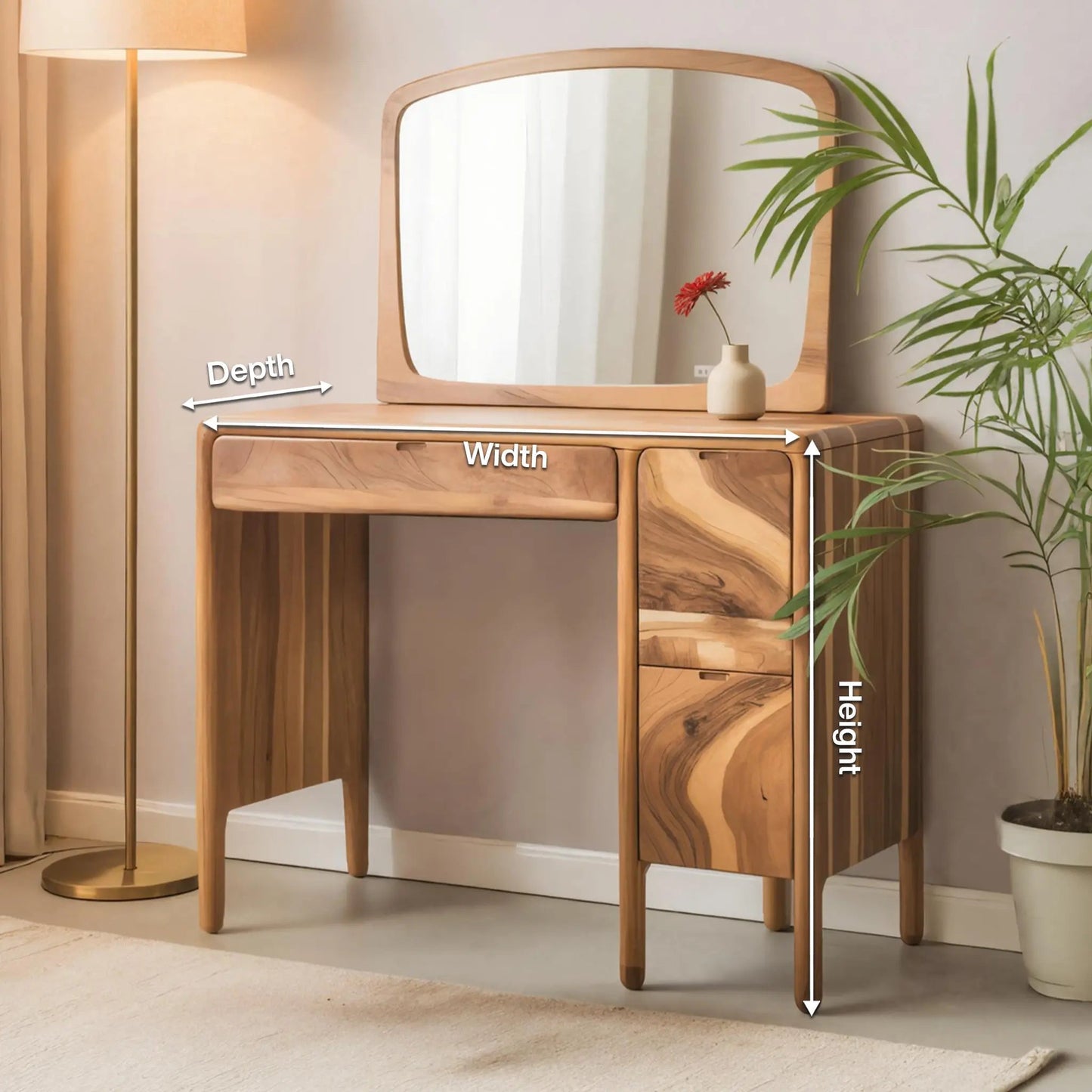 Mid Century Vanity Desk With Drawers For Bedroom And Dressing Corner Kitchnce