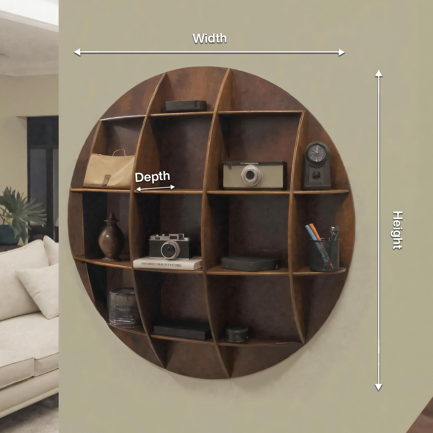 Modern Round Wall Mounted Shelf With Compartments For Living Room Office And Entryway Kitchnce