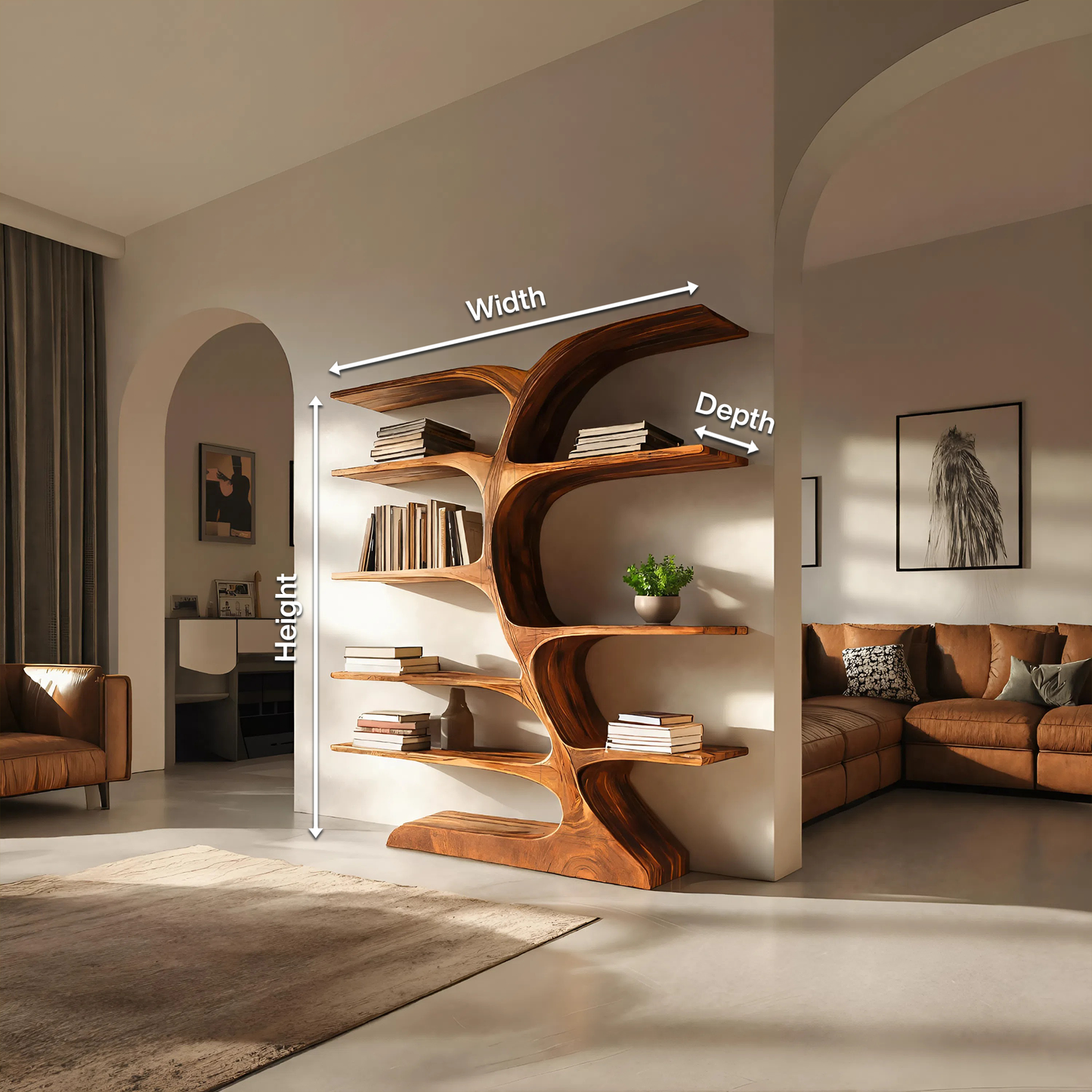 Organic Curved Bookshelf For Open Space Kitchnce