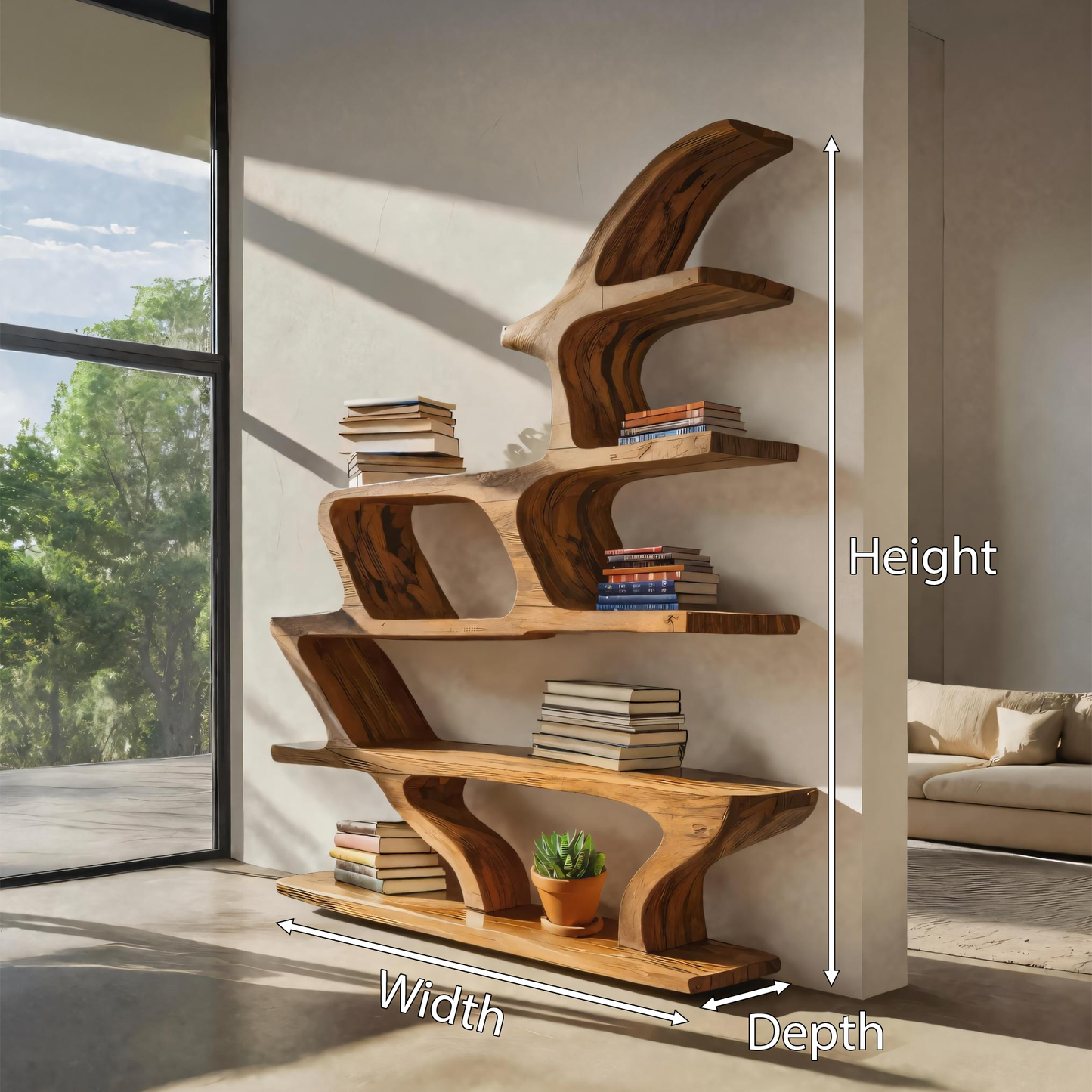 Modern Sculptural Bookshelf With Fluid Shelving For Living Room Kitchnce