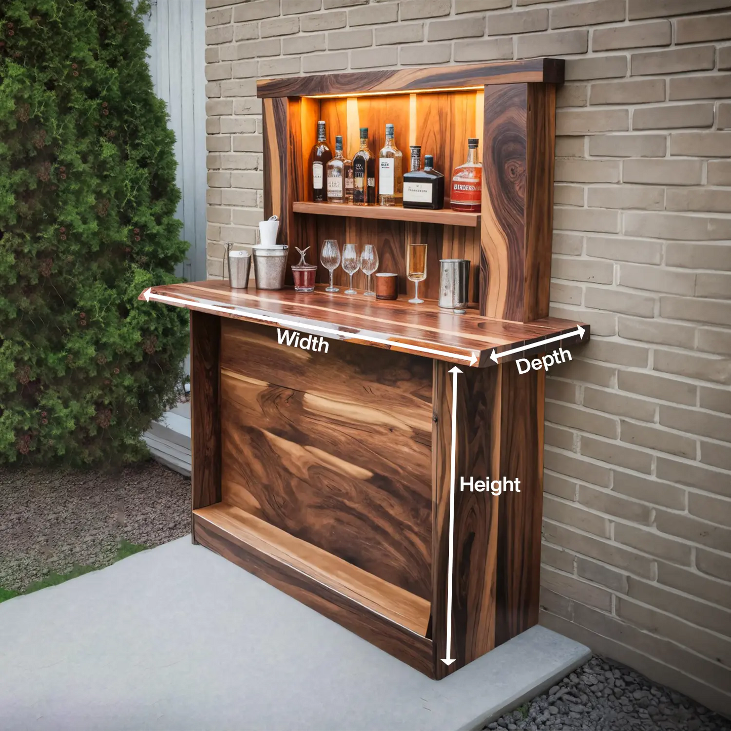 Live Edge Wall Mounted Outdoor Bar With Shelf And Lights For Patio Or Garden Kitchnce
