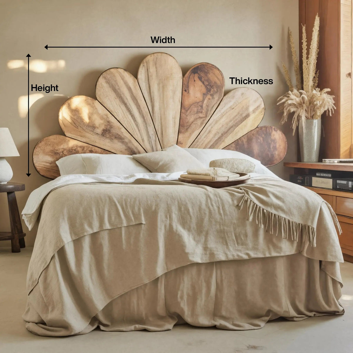 Boho Flower Petal Headboard Bed For Queen And King Bedroom Kitchnce