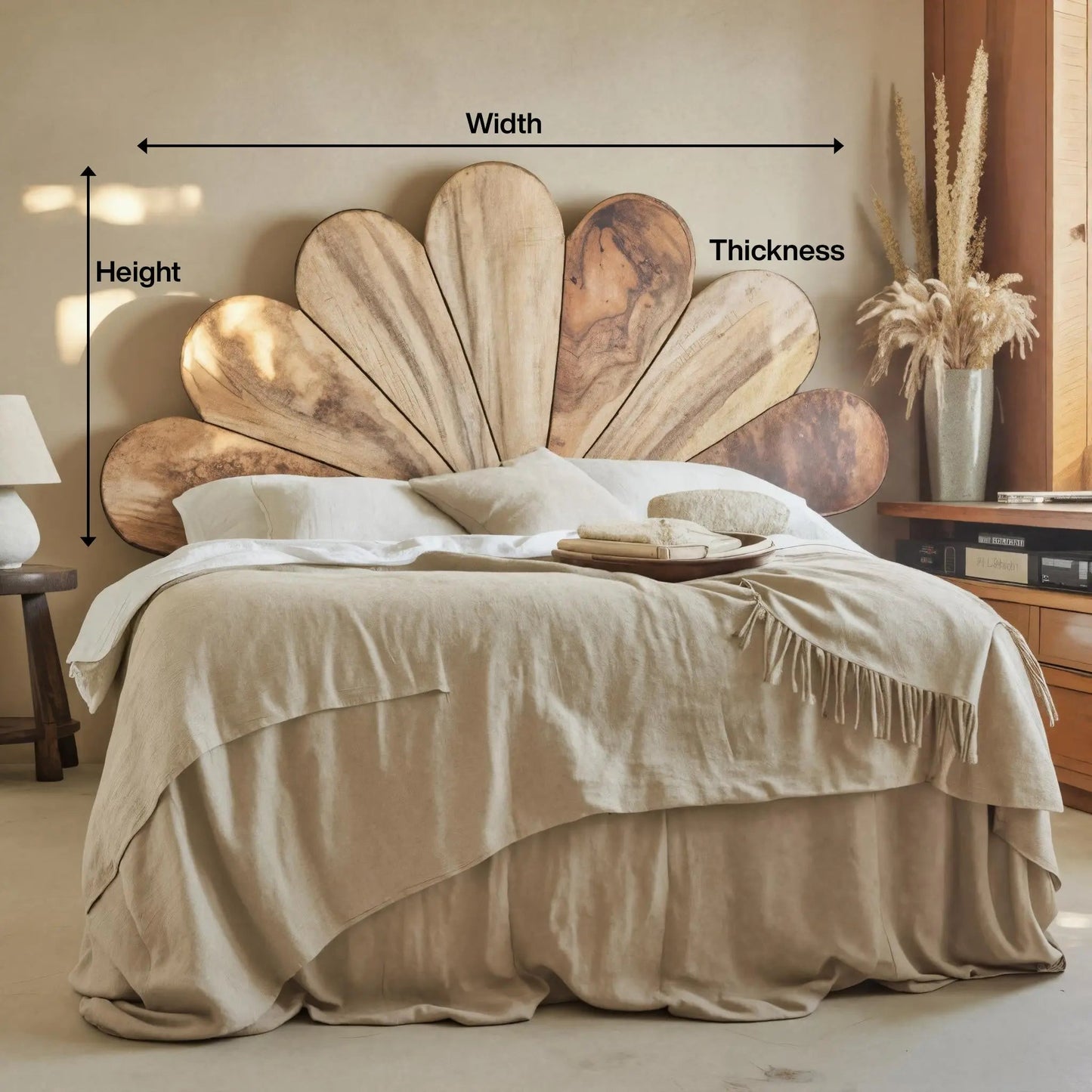 Boho Flower Petal Headboard Bed For Queen And King Bedroom Kitchnce