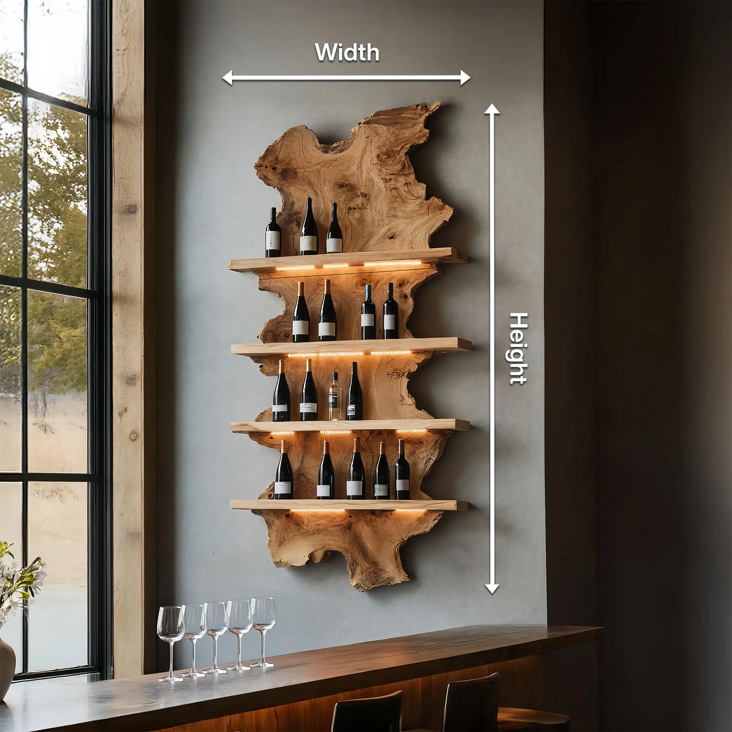 Mid Century Live Edge Wine Holder For Bar Decor And Home Art Kitchnce