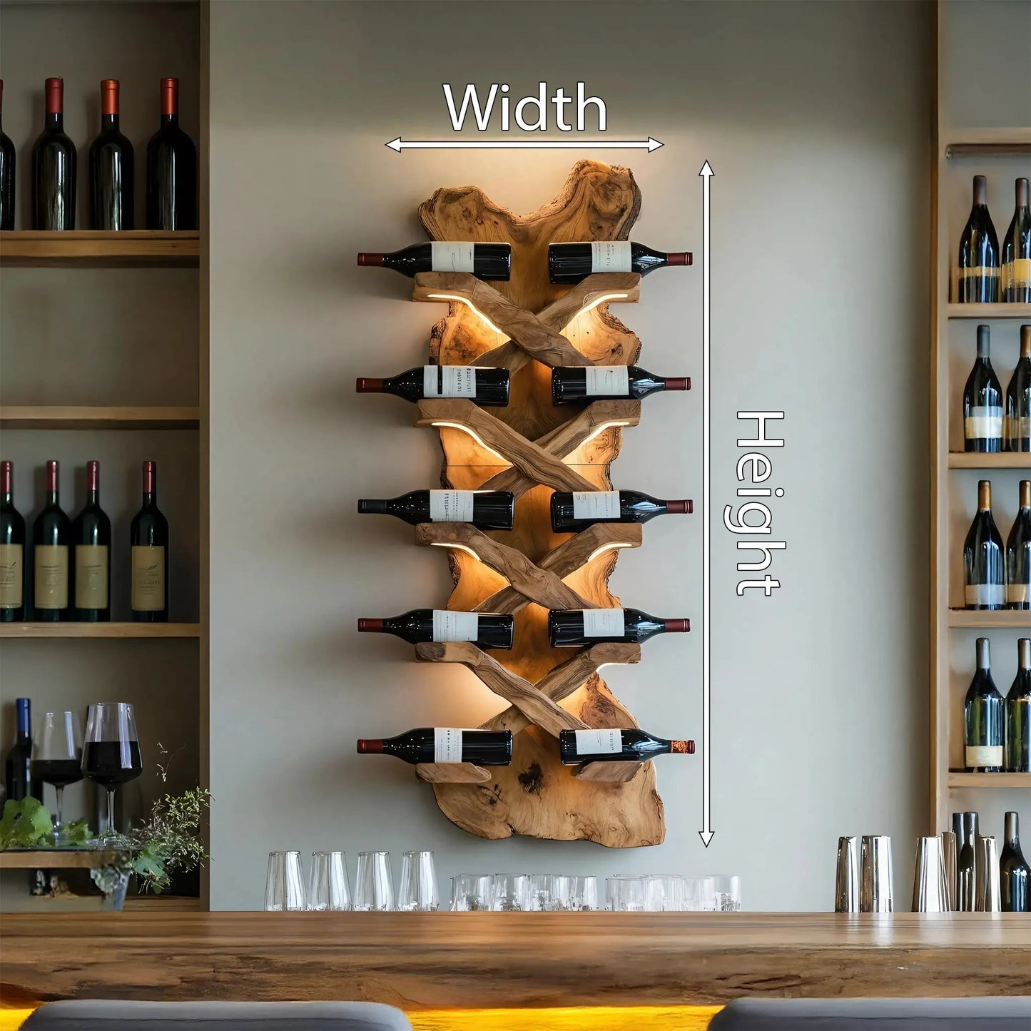 Handcrafted Solid Wood Wine Rack For Bar Decor And Storage Kitchnce