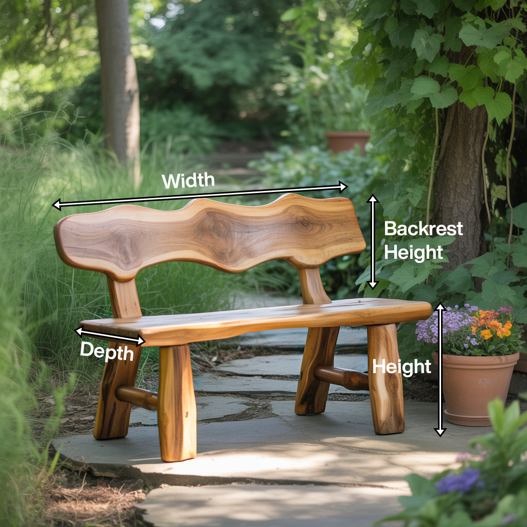 Rustic Garden Bench Live Edge Outdoor Seating For Patio Courtyard And Backyard Kitchnce
