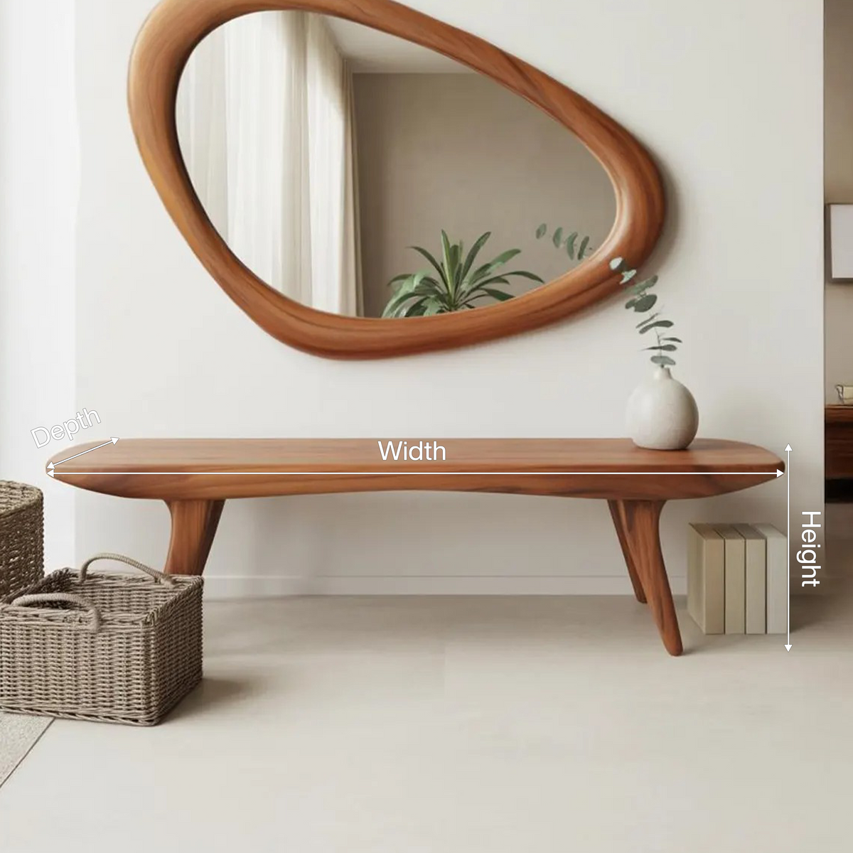 Curved Minimalist Organic Bench For Entryway Bedroom And Living Room Kitchnce