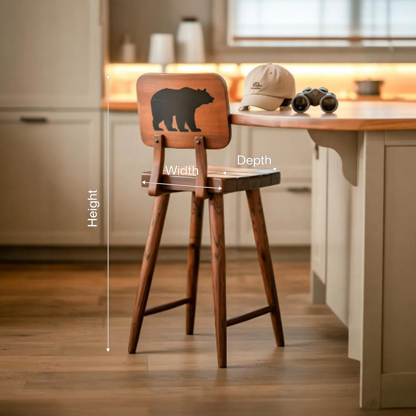 Rustic Bear Backrest Bar Stool For Kitchen Island Seating Kitchnce