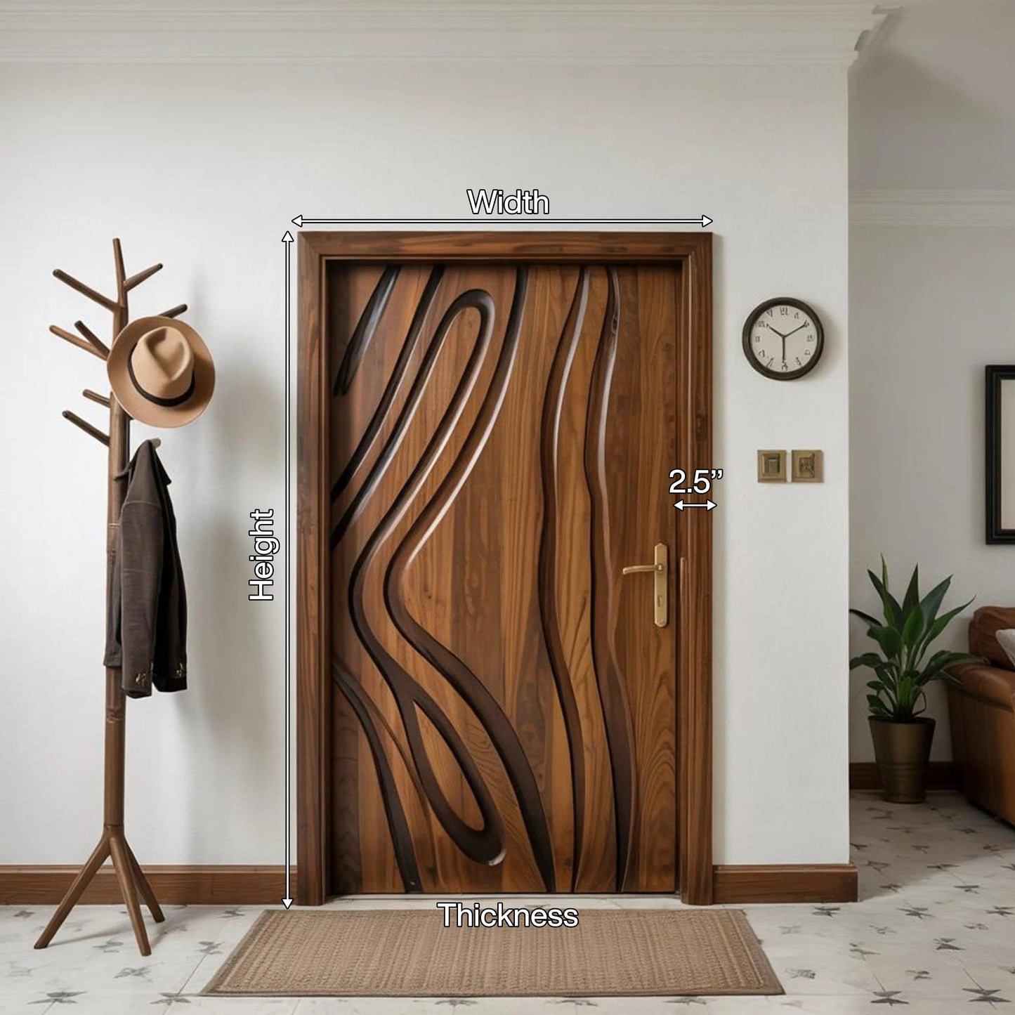 Modern Carved Wooden Door For Interior Entryway Kitchnce
