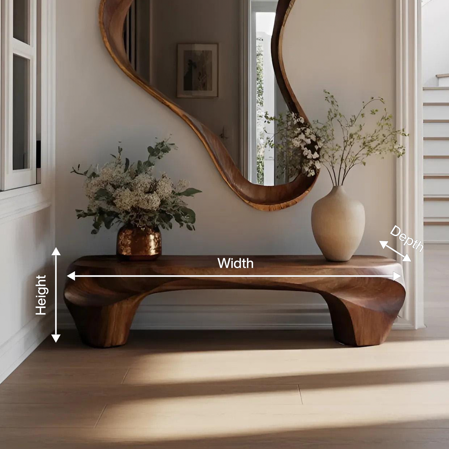 Modern Sculptural Bench And Wall Mirror For Entryway Kitchnce