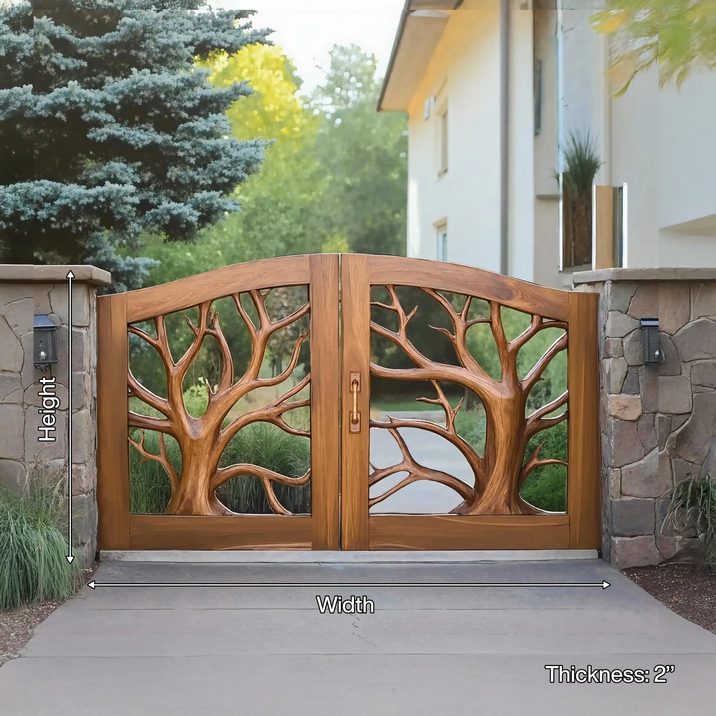 Rustic Tree Carved Entrance Gate For Garden Driveway Kitchnce