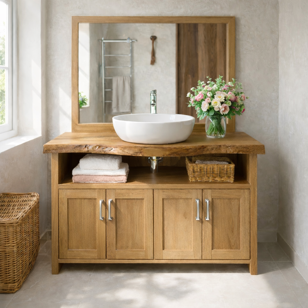 Live Edge Oak Bathroom Vanity with Storage for Bathroom Organization