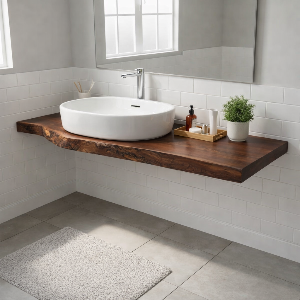 Floating Live Edge Walnut Bathroom Vanity Top for Morden Bathrooms